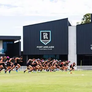 Port Adelaide hits the track. Photo: Matt Sampson/Port Adelaide