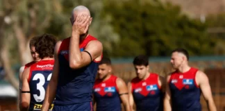 Max Gawn after Melbourne's loss to Fremantle in R12, 2024. Picture: AFL Photos