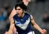 Isaac Kako celebrates a goal during Vic Metro's Marsh U18 National Championships Boys match against Vic Country on July 14, 2024. Picture: AFL Photos