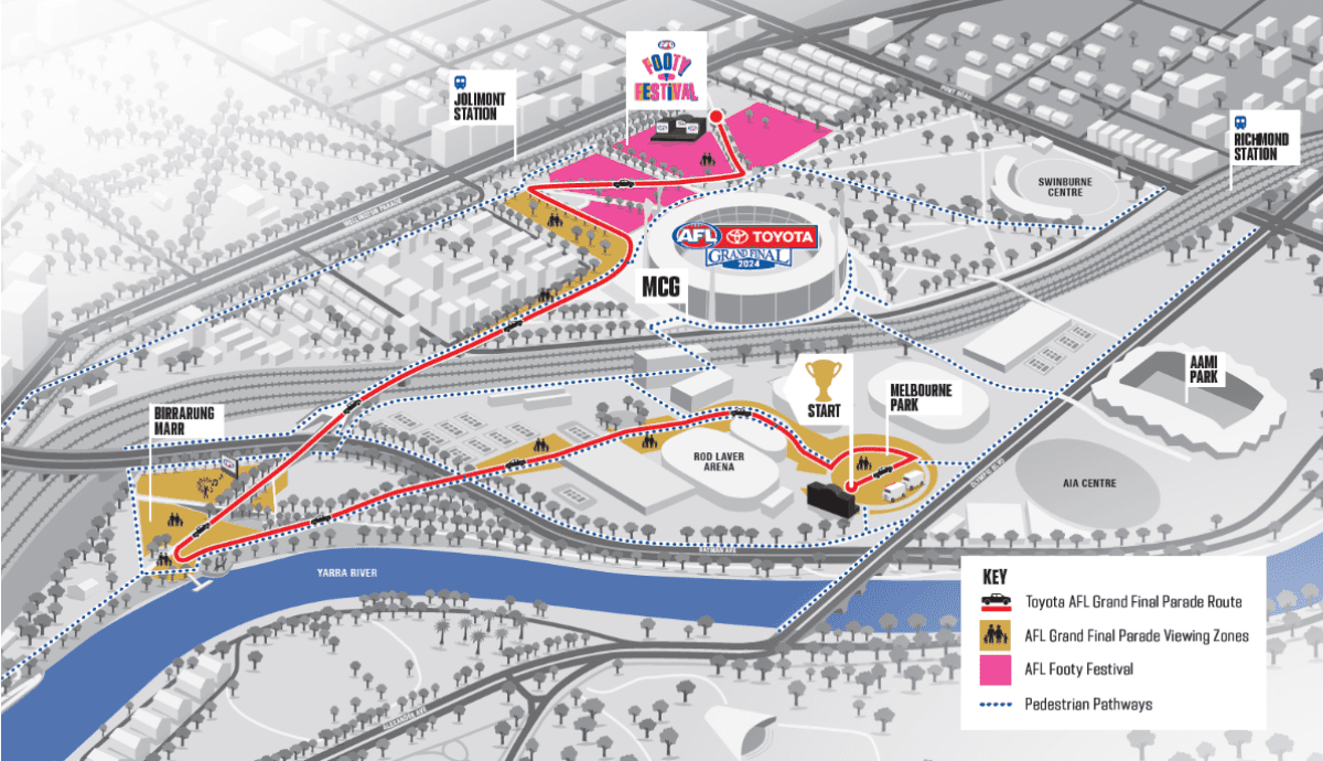 An artist's impression of the this year's new AFL Grand Parade route. Picture: Supplied