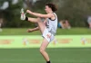 Oliver Hannaford kicks for goal during Greater Western Victoria Rebels' clash against Oakleigh Chargers in the Coates Talent League on August 18, 2024. Picture: AFL Photos