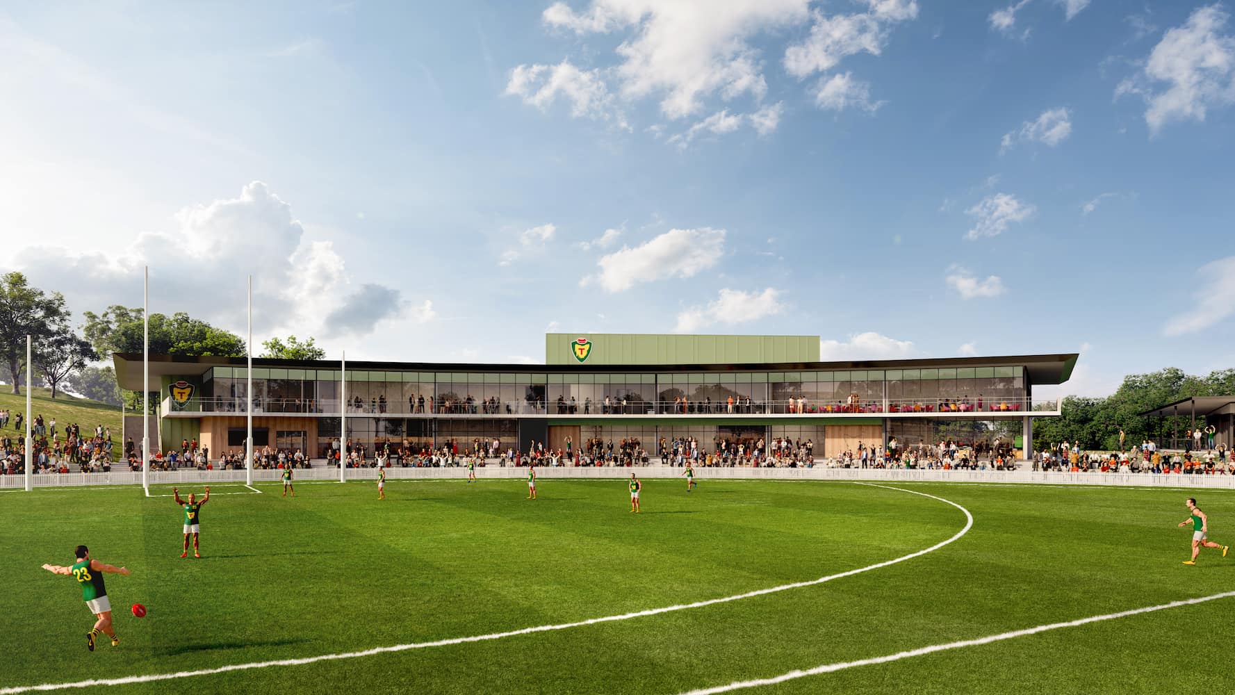 Example images show what AFL Tasmania's high-performance centre could look like. Image / Populous