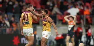 Callum Ah Chee celebrates the Lions' win. Credit: Getty Images