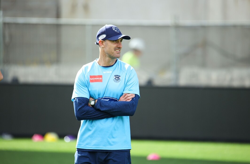 Geelong assistant coach Nigel Lappin at training.. Credit: Geelong