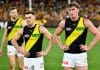 MELBOURNE, AUSTRALIA - AUGUST 18: Seth Campbell and Jacob Blight of the Tigers look dejected after losing the round 23 AFL match between Hawthorn Hawks and Richmond Tigers at Melbourne Cricket Ground, on August 18, 2024, in Melbourne, Australia. (Photo by Josh Chadwick/AFL Photos/via Getty Images)